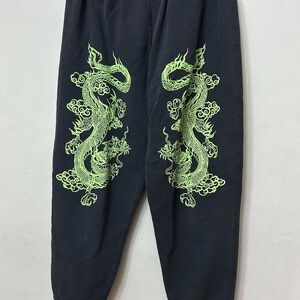 Embroidered Dragon Joggers in Black and Green